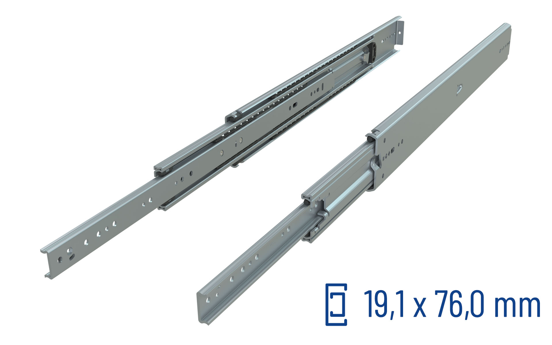 Telescopic slide full extension 076 | up to 227 kg | with soft-stop | Schock telescopic slides