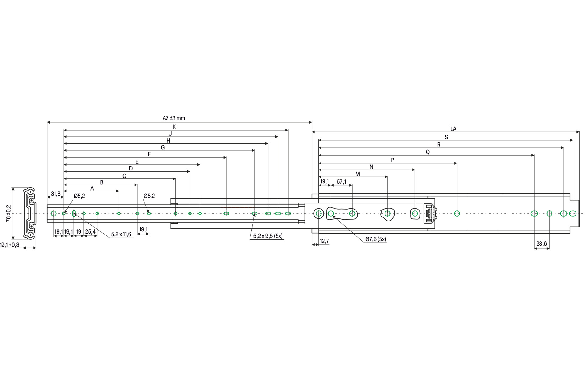 Telescopic slide full extension 076 | up to 227 kg | with soft-stop | Schock telescopic slides - Image 2
