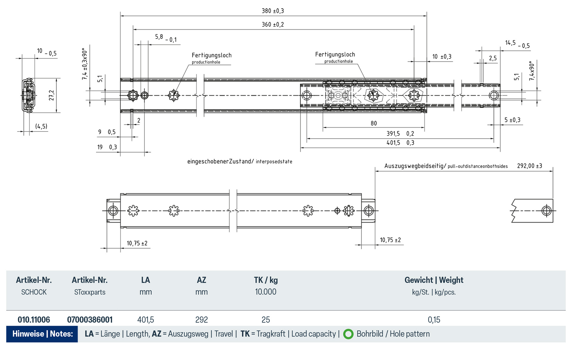 Telescopic slide partial extension 010 | up to 25 kg | Schock telescopic slides - Image 2