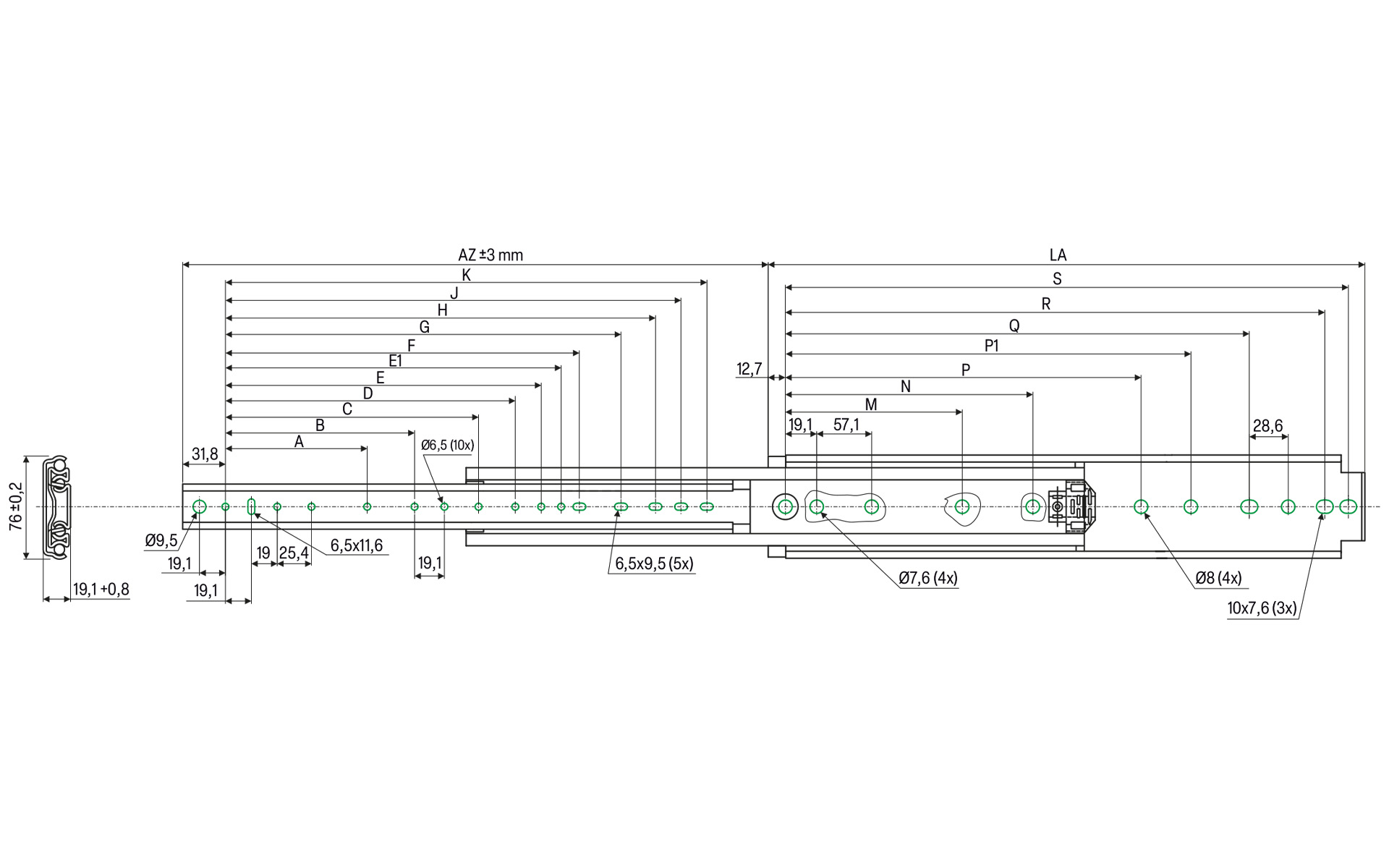 Telescopic slide full extension 076 | up to 227 kg | with soft-stop | Schock telescopic slides - Image 2